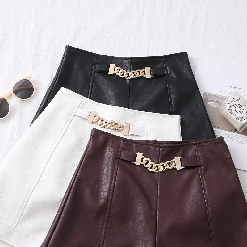 leather shorts 2021 Women's New Autumn Winter Sexy PU Leather Shorts  All-match Sashes Wide Leg Short Ladies Leather Shorts Female Casual khaki shorts