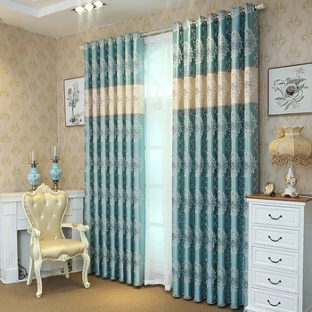 

Embroidered Curtains For Living Room European Modern Elegant Noble Printing Splicing Curtain Fresh Blue Blind Window Treatments