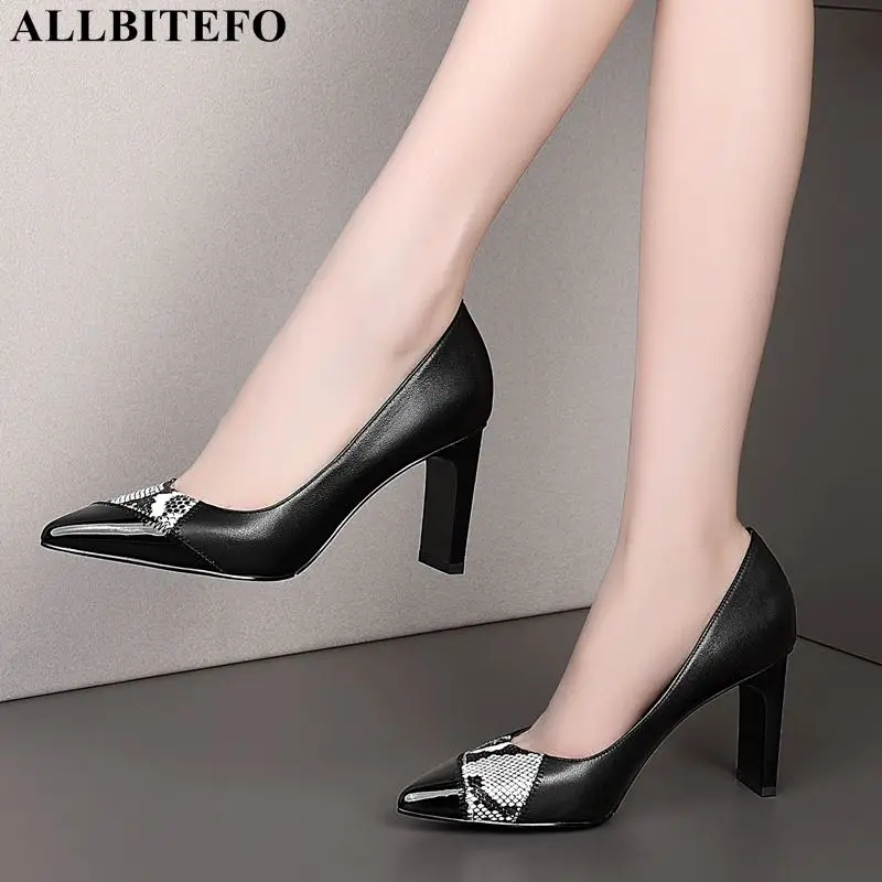 

ALLBITEFO hot sale genuine leather brand high heels office ladies shoes women high heel shoes party women heels girls shoes