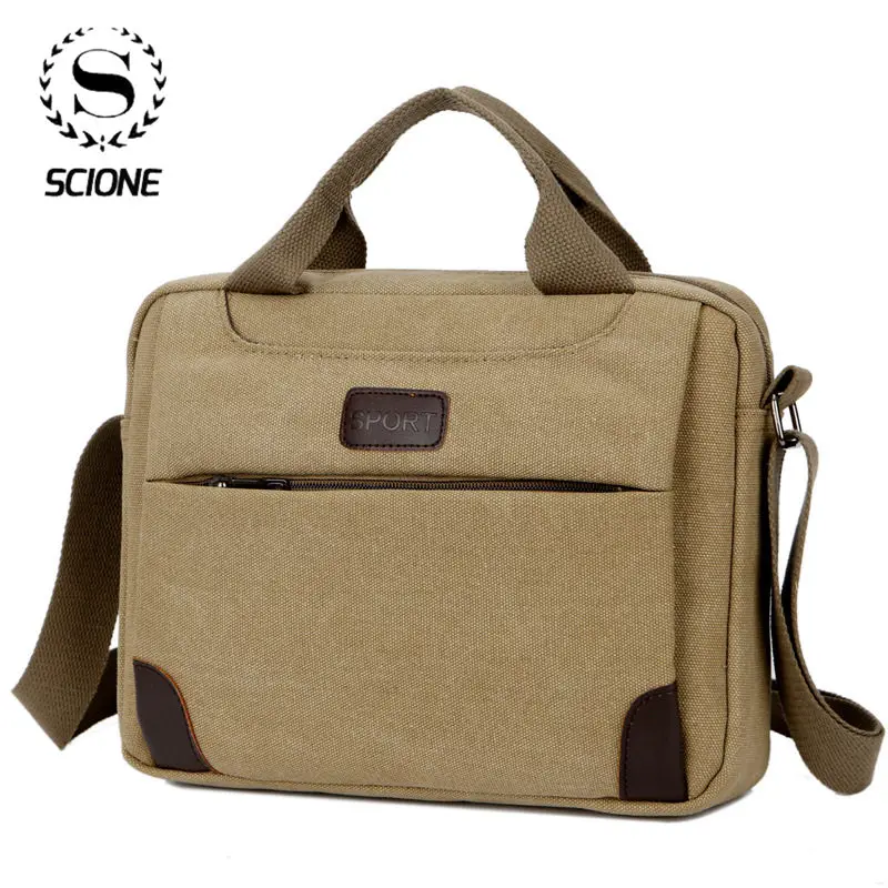 Scione Men Simple Canvas Crossbody Satchel Bag Men Hiking Military Messenger Sling Shoulder Bags Tactical Sling Shoulder Bag