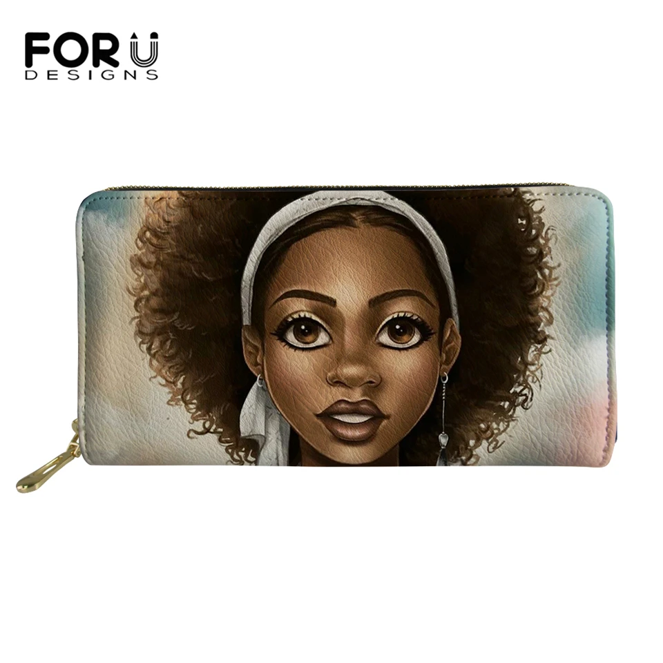 FORUDESIGNS/модные длинные женские кошельки, черный Африканский узор для девочек, кошелек для монет, искусственная кожа, для путешествий, карманы для паспорта