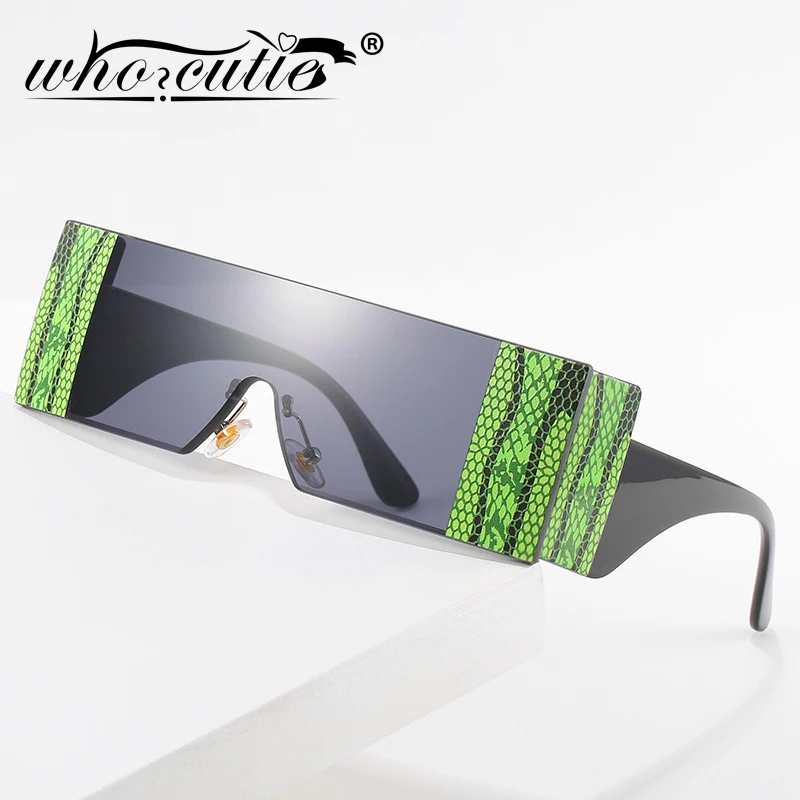 

Snakeskin Rectangle Frameless Sunglasses Women Men 2020 Brand Design Wide Thick Frame One Piece Sun Glasses Female Shades S277