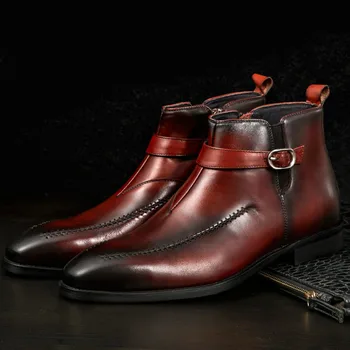 

Mens Genuine Cow Leather Zipper Boots Fashionable Square Toe Formal Shoes Boots Elegant Grooms Wedding Party Wear Shoe