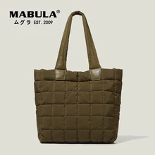 

MABULA Winter Quilted Women Shopper Bag Cotton Down Padded Handbags for Work Casual Pillow Crossbody Purse