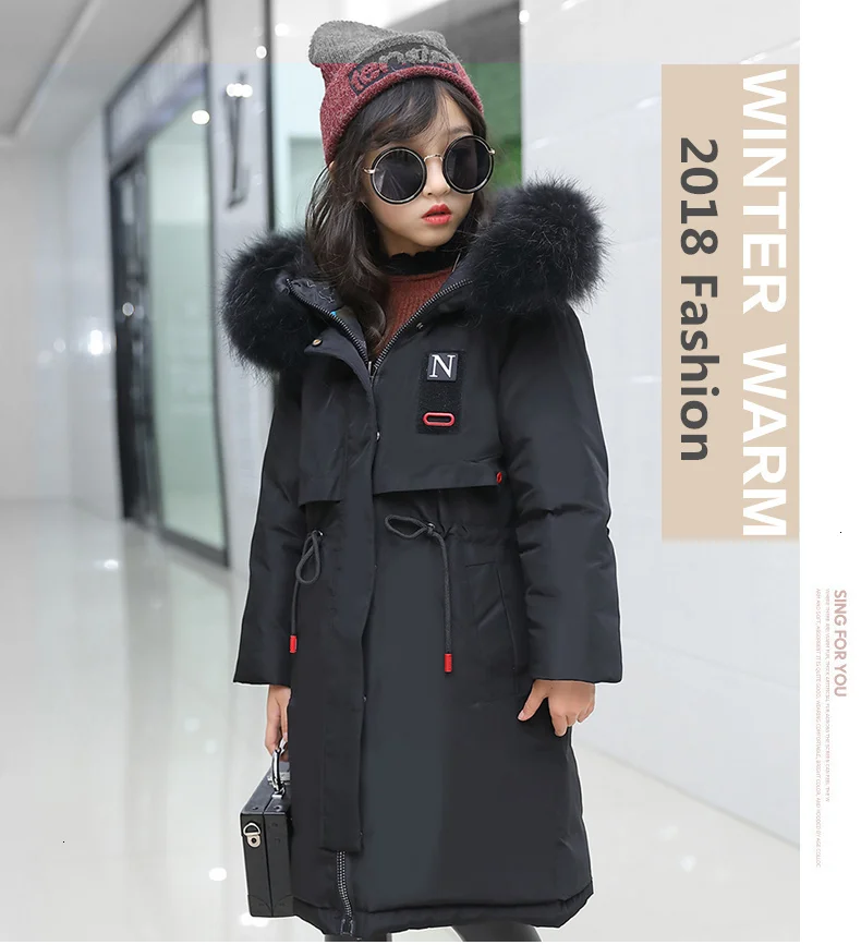 new children's clothing Parka real fur hot hat long winter thin shirt girl's clothing coat coat teenager 10 years old