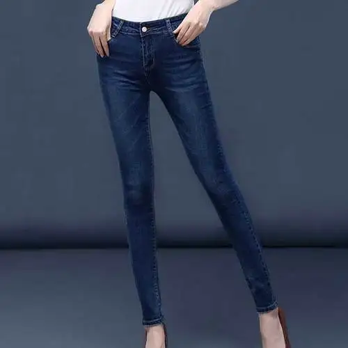 Dark Blue Ff8801 новинка осень зима женские модные повседневные джинсовые штаны с высокой талией джинсы Корейская мода - Цвет: Dark Blue