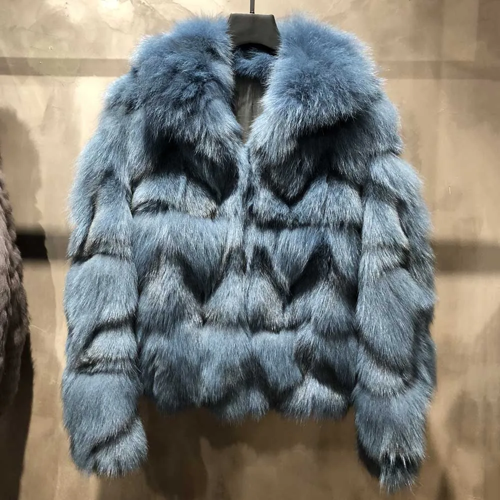 Blue Новые модные женские пальто из натурального Лисьего меха, зимние куртки из натурального меха, Женская Роскошная верхняя одежда S7567 - Цвет: Blue