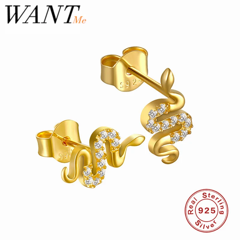 Женские классические серьги-гвоздики в виде змеи WANTME из 100% серебра 925 пробы с