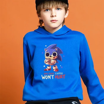 

Cartoon Print Children Sonic Hoodie Kids Harajuku Anime Sweatshirt Boys Girls Casual Pullover Hooded Sportswear Tops Child Gift