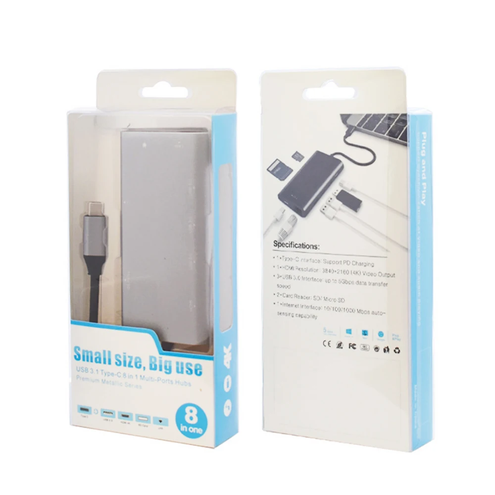 USB C концентратора, 8 в 1 взаимный обмен данными между компьютером и периферийными устройствами C адаптер с 4K кабель-Переходник USB C на HDMI, с 3 портами(стандарт 3,0 Порты, карта TF/SD кард-ридер, зарядка PD Порты и разъёмы, RL45 для MacBook