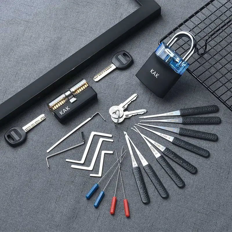 KAK Padlock with keys Locksmith Tools Visible Cutaway Training Practice Lock Pick Broken Key Removing Hooks Hand Tools Hardware - Цвет: KAK-LT-29-Blue