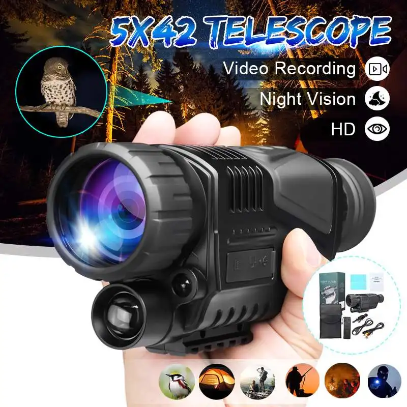 

5x42 Digital FMC Infrared Night Vision Monocular Goggle Telescope Video Recording Camera Telephoto Support Professional Hunting
