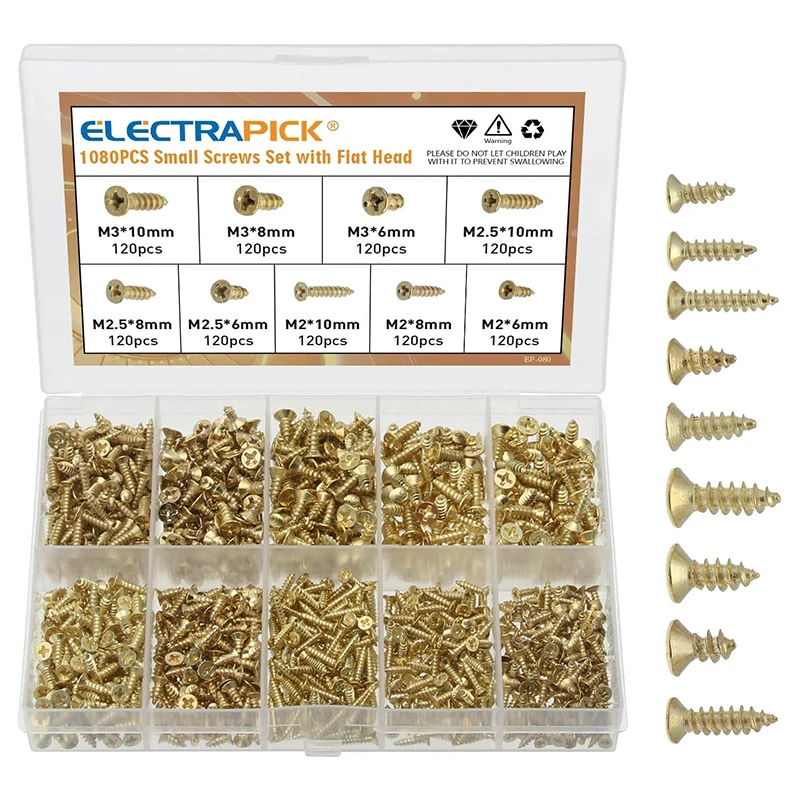 Electrapick 1080 шт. винт с плоской головкой золотой крест диск маленький мебель