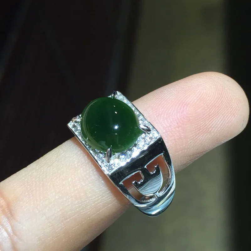 Изысканное зеленое кольцо Yangzhi Jade для мужчин, кольцо из стерлингового серебра 925 пробы, подарок на день рождения, натуральный нефрит, сильный подарок для мужчин на день рождения
