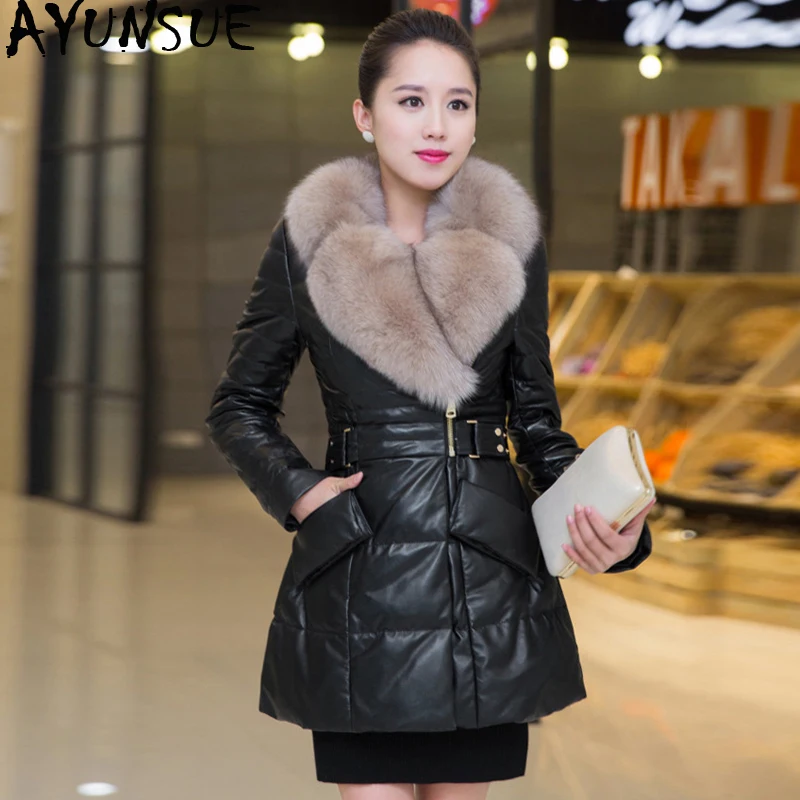 

AYUNSUE Sheepskin Coat Female Fox Fur Collar Down Jacket Winter Coat Women Real Leather Jacket Long Jackets Chaqueta Mujer MY