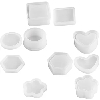 

DIY Silicone Resin Mold 5 Shape Containers with Lid, Jewelry Container Box Holder Mold, Coaster, Flower Pot, Ashtray, Pen Candle