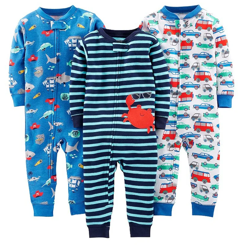 Boys and girls baby cotton rompers foot coveralls jumpsuits children's warm pajamas no foot cover cotton rompers kids pajamas