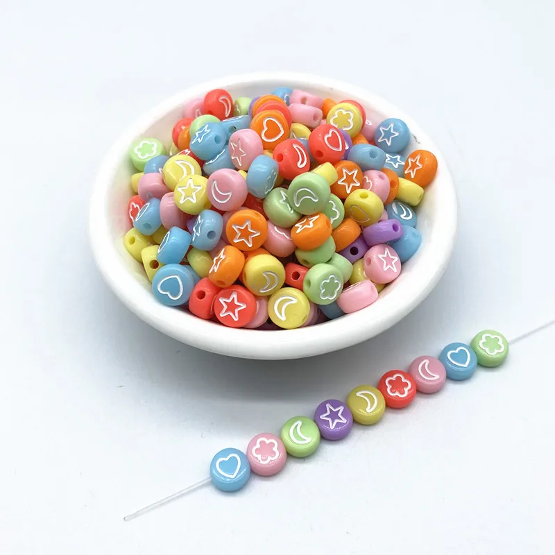 100pcs 7x4mm Acrylic Oval Beads Heart Moon Love Beads Jewelry Makeing DIY Clothing Accessories