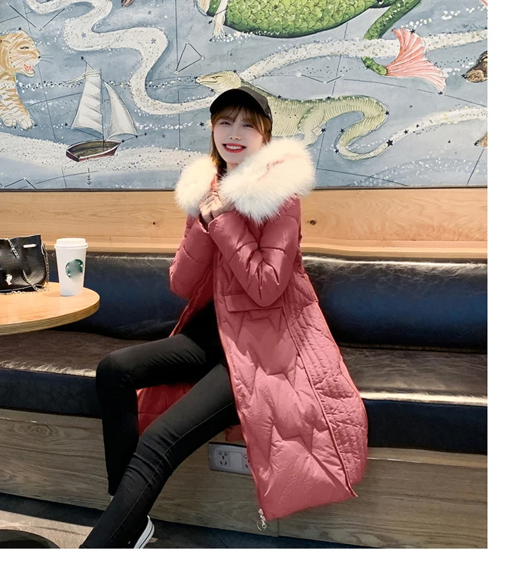 2019 Меховая зимняя куртка с капюшоном женская теплая Толстая парка Женская Длинная зимняя куртка Добби женская пуховая Хлопковая женская