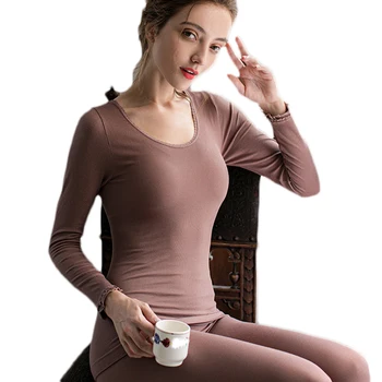 

Women's Autumn Thin Warm Underwear Round Neck Long Pants Winter Bottom Show Thin Underwear Set For Ladies Breathable Long Johns