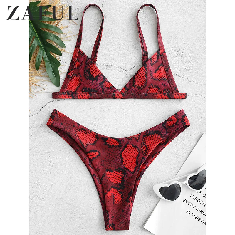  ZAFUL Snakeskin Print Bikini Set Push Up Bathing Suit Swimwear Summer Bathing Suit Biquinis Swimsui