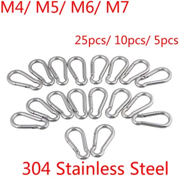 

25/10/5pcs 304 Stainless Steel Multifunctional Spring Snap Carabiner Quick Link Lock Ring Hook M4/M5/M6/M7