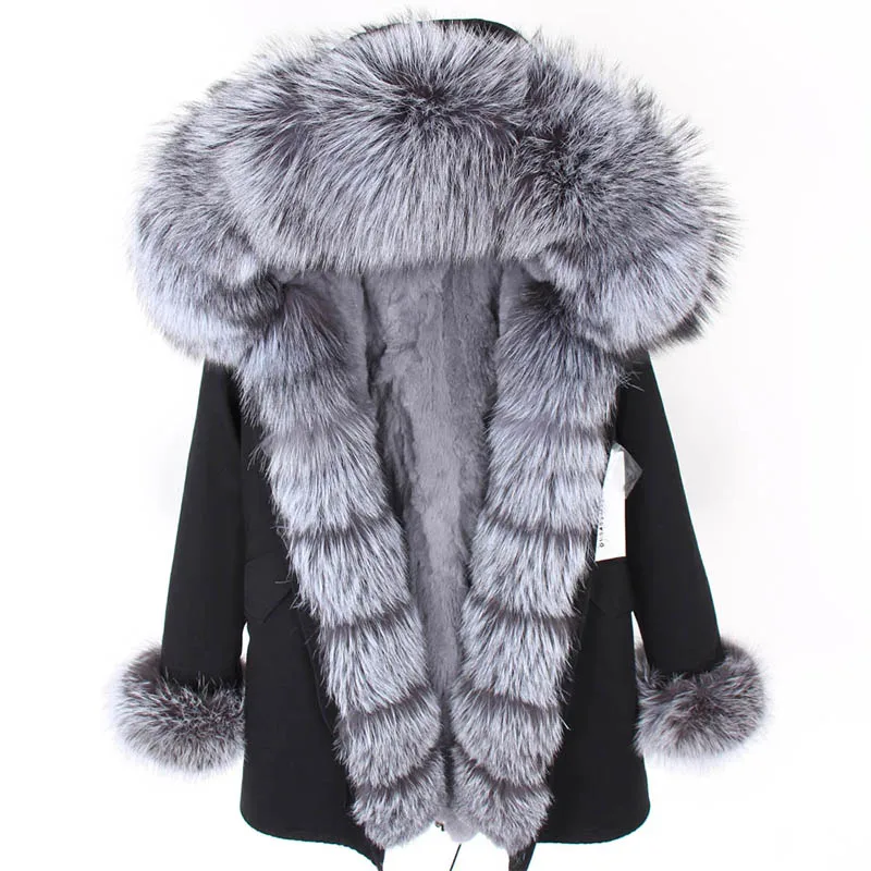 Natural fox fur collar Real Rabbit Fur Liner Long Parka Winter Warm Jacket Women casual slim outerwear Real Fur Coat