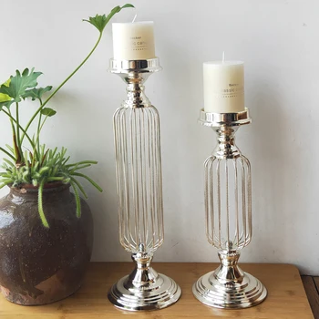 

European High-grade Silver Plated Wrought iron Candlestick Home Wedding Bar Ornaments Romantic Home Decorations