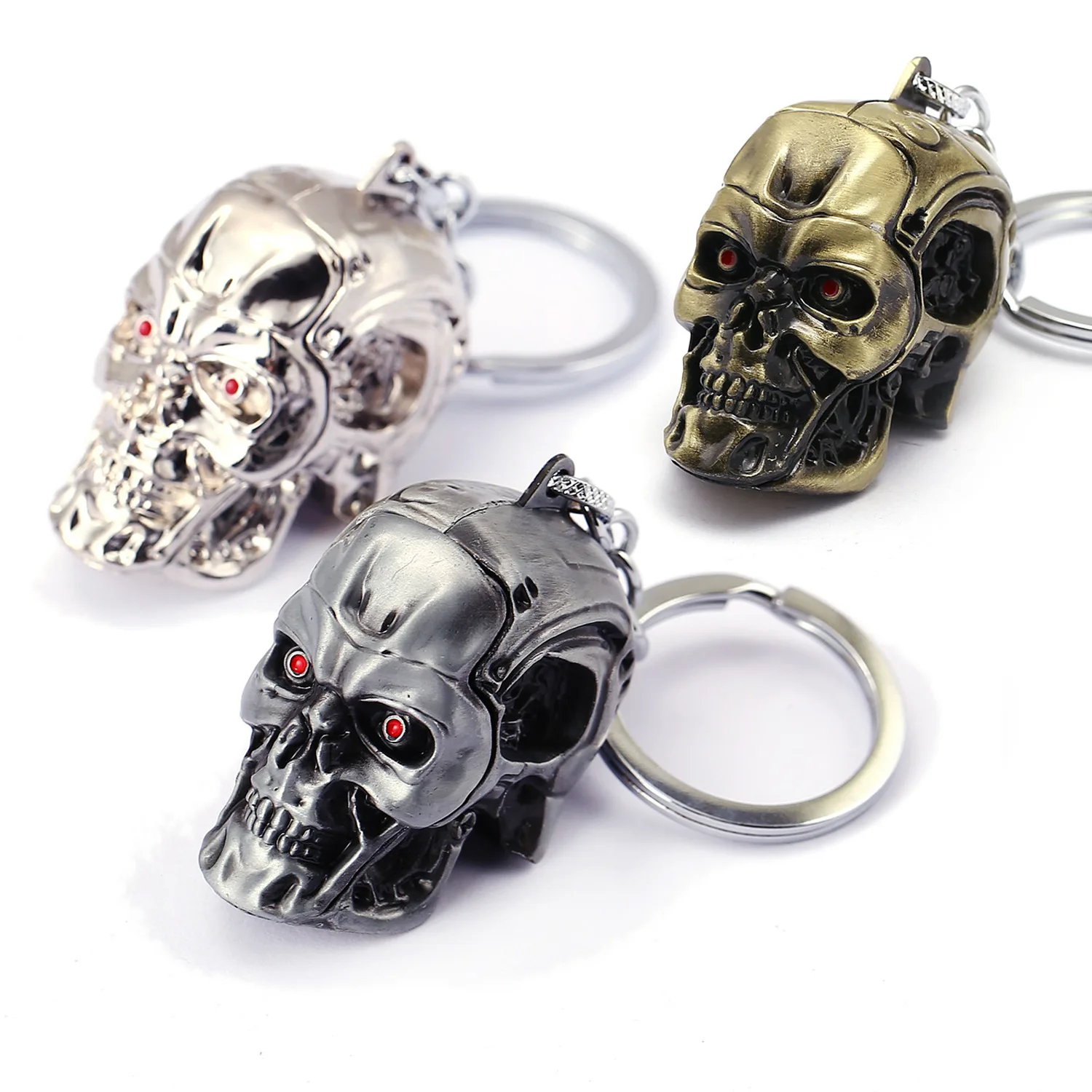 

Movie Terminator 3D Skull Head Keychain Men Women Fashion Pendant Vintage Charm Key Ring Souvenir Accessories Gift Wholesale