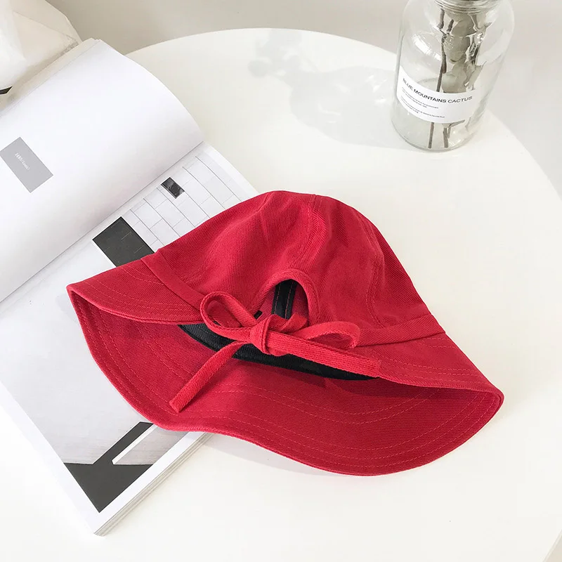 Женская летняя повседневная однотонная Складная Мягкая дышащая Солнцезащитная Панама, милые и Милые шляпки с бантом для женщин