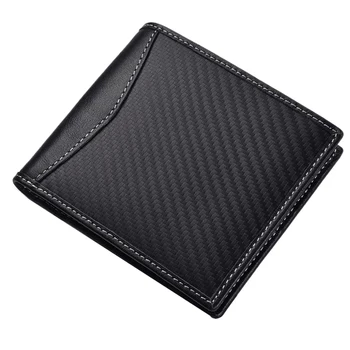 

JINBAOLAI Carbon Fiber Leather Men's Women Wallet Antinetic Cowhide Wallet Leather Wallet Men's Wallet Black