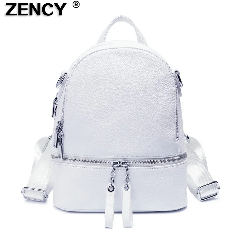 ZENCY Casual Silver Hardware Genuine Cow Leather Women Design Backpack Lady Girl Top Layer Cowhide Book Bag Style Knapsack