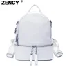 ZENCY Silver Meatal Hardware 100% Genuine Cow Leather Women Backpack Lady Girl First Layer Cowhide Book Bag Style Knapsack Purse 1
