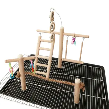 

Bird Cage Stand Play Gym Perch Playground Wood Parrot Climbing Ladder Chew Chain