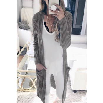 

Women's Knitted Cardigan Simple Long Coat Fall Loose Long Sleeve Knitwear Fashion Jacket Tops Female Retro Solid Clothing