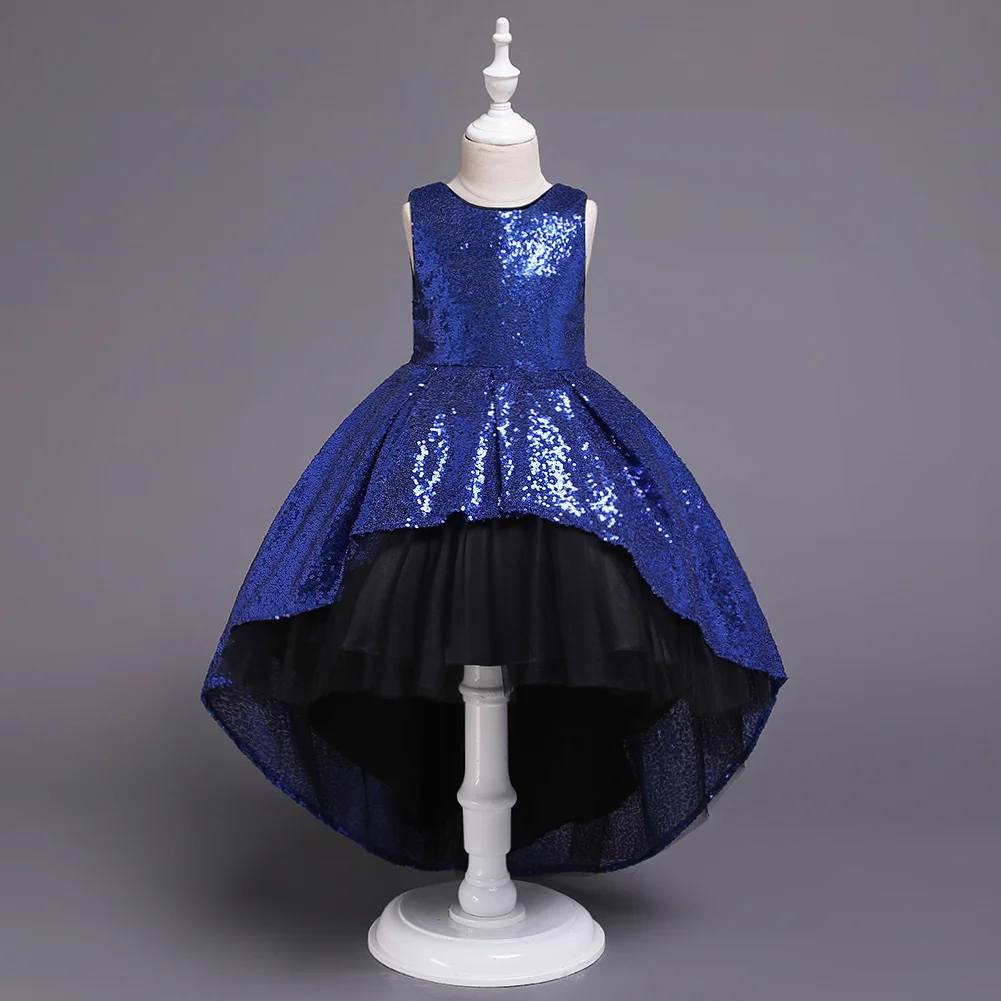 Платье с цветочным узором для девочек на свадьбу и День рождения; винтажное платье принцессы из тюля без рукавов с блестками; Платье для фотосессии для девочек - Цвет: Royal Blue