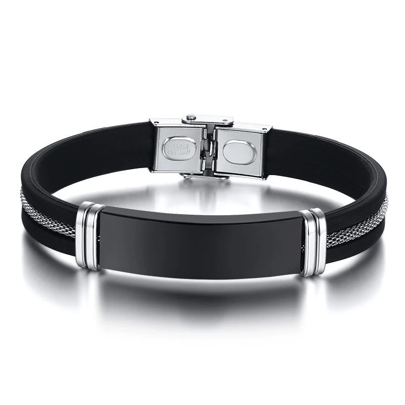 Stainless Steel Black Silicone Bracelet for Men for Boys Inlaid with Steel Cable Stainless Steel Black Silicone Bracelet for Men for Boys Inlaid with Steel Cable