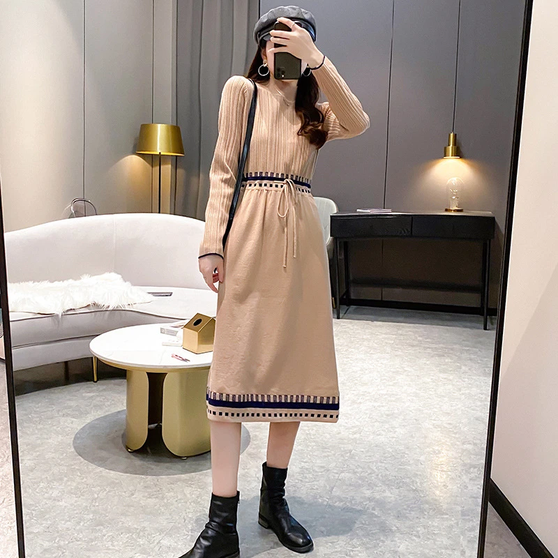 Otoño e Invierno 2020, ropa de mujer, vestido Casual de Jersey Línea A de manga larga de Color sólido, suéter de mujer|Vestidos| - AliExpress