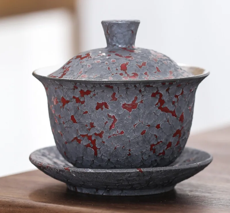 Gaiwan 999 sterling silver gaiwan, three-part, ceramic tea bowl, retro tea, ready for home