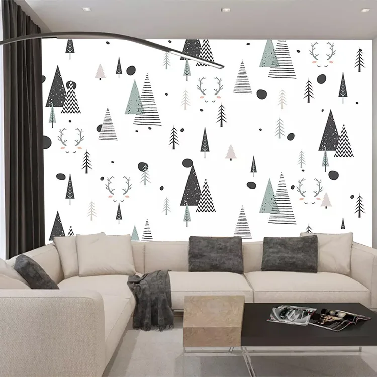 

Simple Cartoon Woods Pattern Wall Cloth European Style Beautiful CHILDREN'S Room Wallpaper Elegant Hand-Painted Nordic Mural