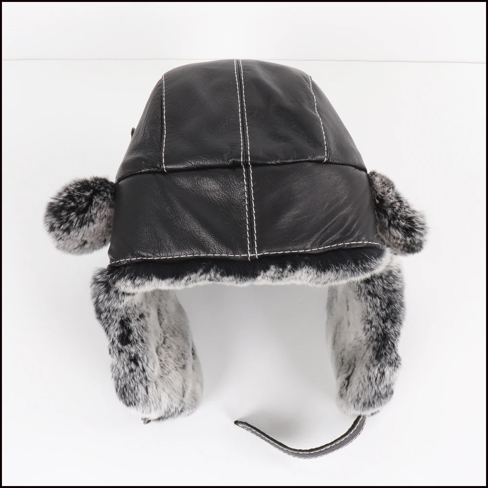 fur bomber hat mens New Arrival Men 100% Natural Rex Rabbit Fur Bomber Hats Winter Russian Man Warm Real Sheepskin Leather Hat Male Real Fur Caps brown leather bomber hat