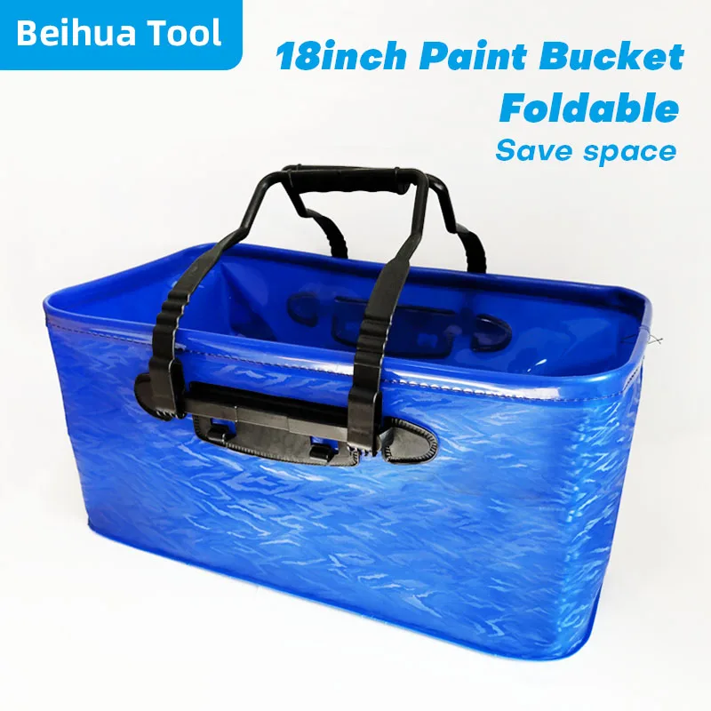 18inch Paint Bucket Wave Pattern Surface Paint Roller Tray EVA Bath Tray Foldable Pail Fishing Bucket Handbag 50x28x23cm