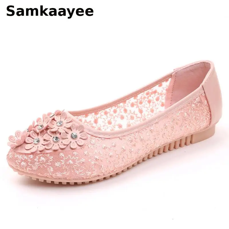Size 35-40 Women Flats Shoes Spring Summer Female Loafers Mesh Crystal Mujer Zapatos Flowers Breathable Slip-On Sneakers 2 | Обувь