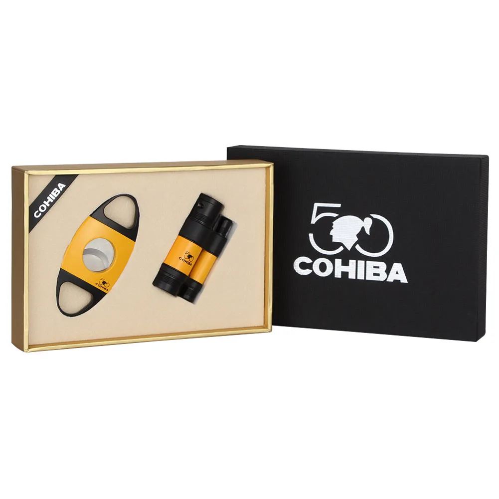 COHIBA сигарный набор портативная карманная сигарная зажигалка 3 фонарь зажигалки для бензина металлический сигары резак нож табачная зажигалка и резак