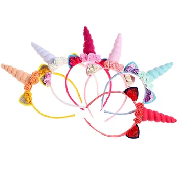 

DUOJIAOYAN Children's hair accessories Fabric flower headdress Girls Horns Halloween Festival hair band Cute unicorns headband