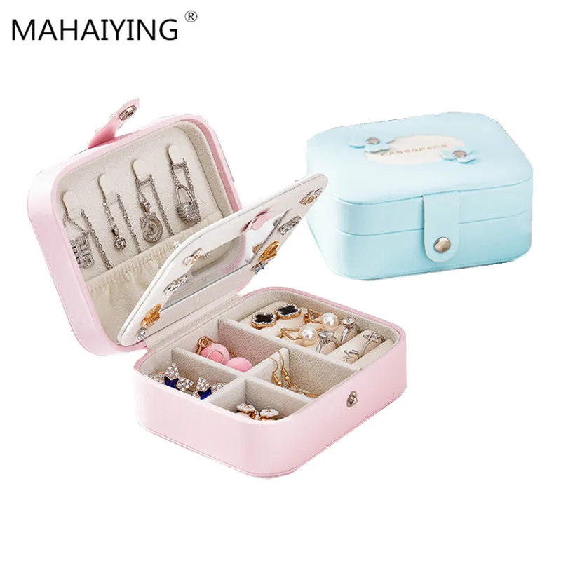

New Button Portable Earrings Jewelry Receiving Box Multifunctional Pu Jewelry Box For Travel For Home