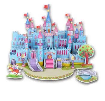 

Kuulee Qiyun 3D Wooden Puzzle Blue Castle Buliding Blocks DIY Educational Toy for Kids Children