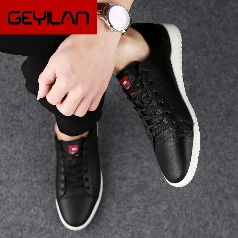 

High quality Men casual Shoes outdoor Comfortable genuine leather 2019 fahsion loafers lace up Male Flat Sneakers Shoes L5