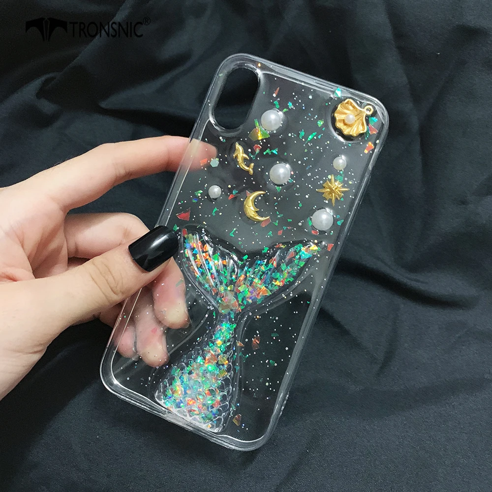 Чехол для телефона с жемчужинами Gliiter iPhone 11 Pro Max XS MAX XR прозрачный чехол хвостом