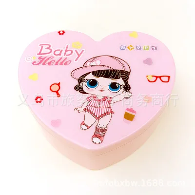Свежая и простая переносная шкатулка для девочек в форме сердца, детский чехол с рисунком, тиара, коробка с зеркалом - Color: Light Grey